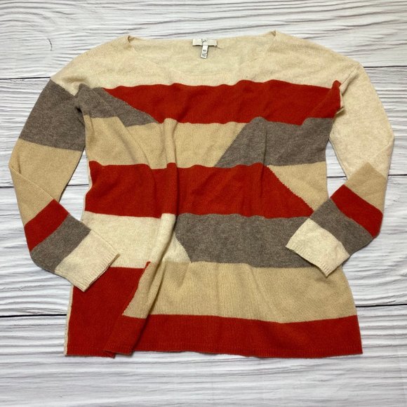 Joie Cashmere Broken Stripe Cream Red Sweater - Picture 4 of 14